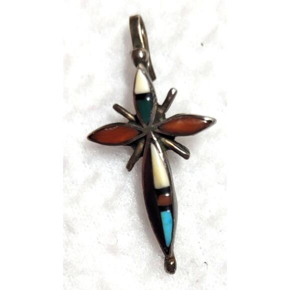 Small Sterling Silver 925 Signed Initials Zuni Cross Pendant Small Hook Bail - Picture 4 of 9